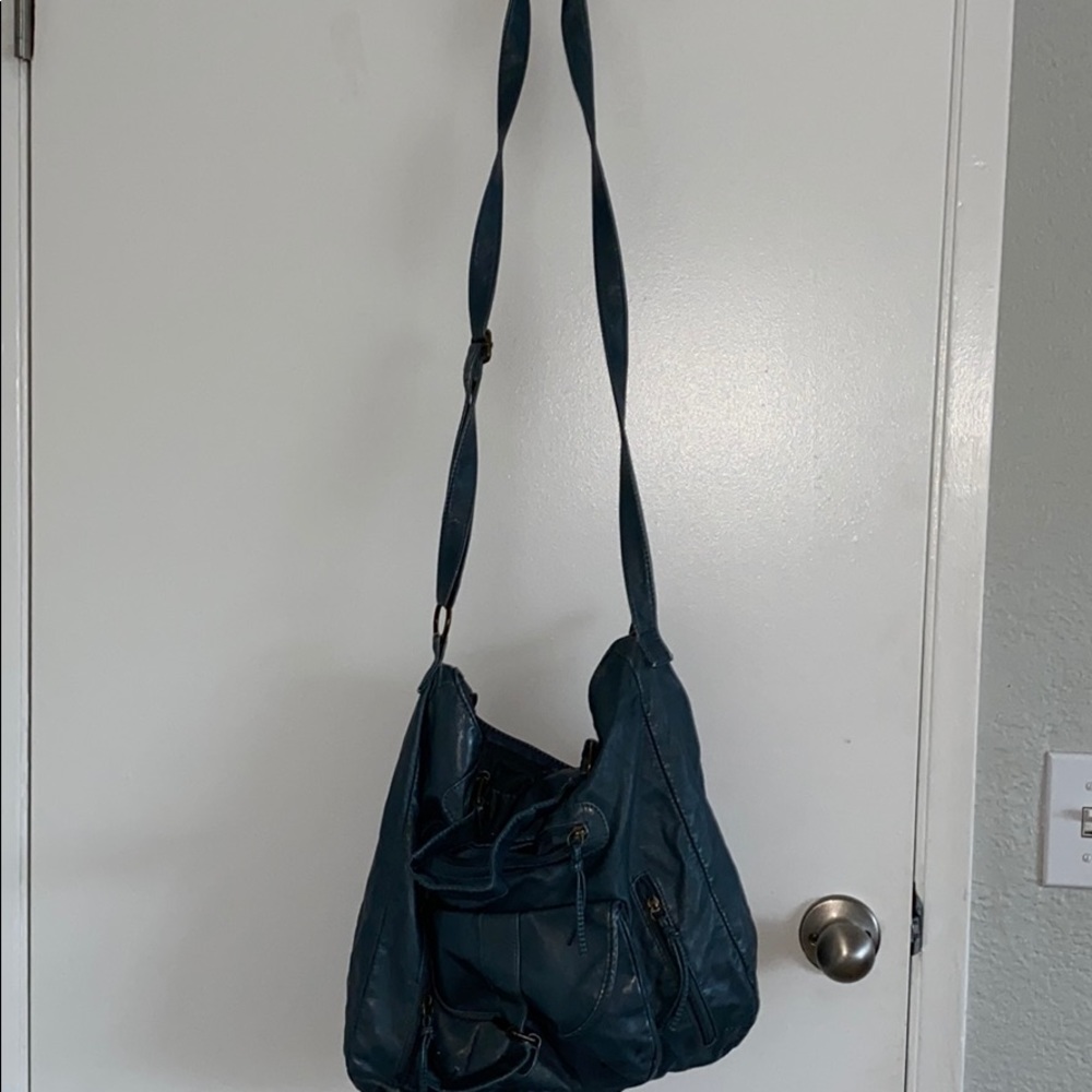 Blue fake leather bag crossbody